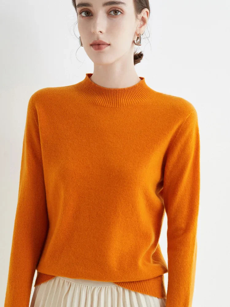 AOSSVIAO 2026 Autumn Winter Solid Mock-neck Pullover Sweater For Women Casual Knitwear Female Clothing Basic Soft Tops