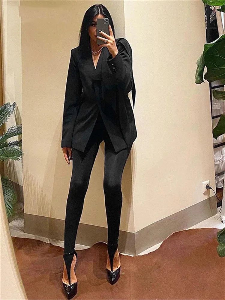Korean Fashion High-Waisted Black Skinny Y2K Women's Pants Glitter Casual Club Leggings Long 2025