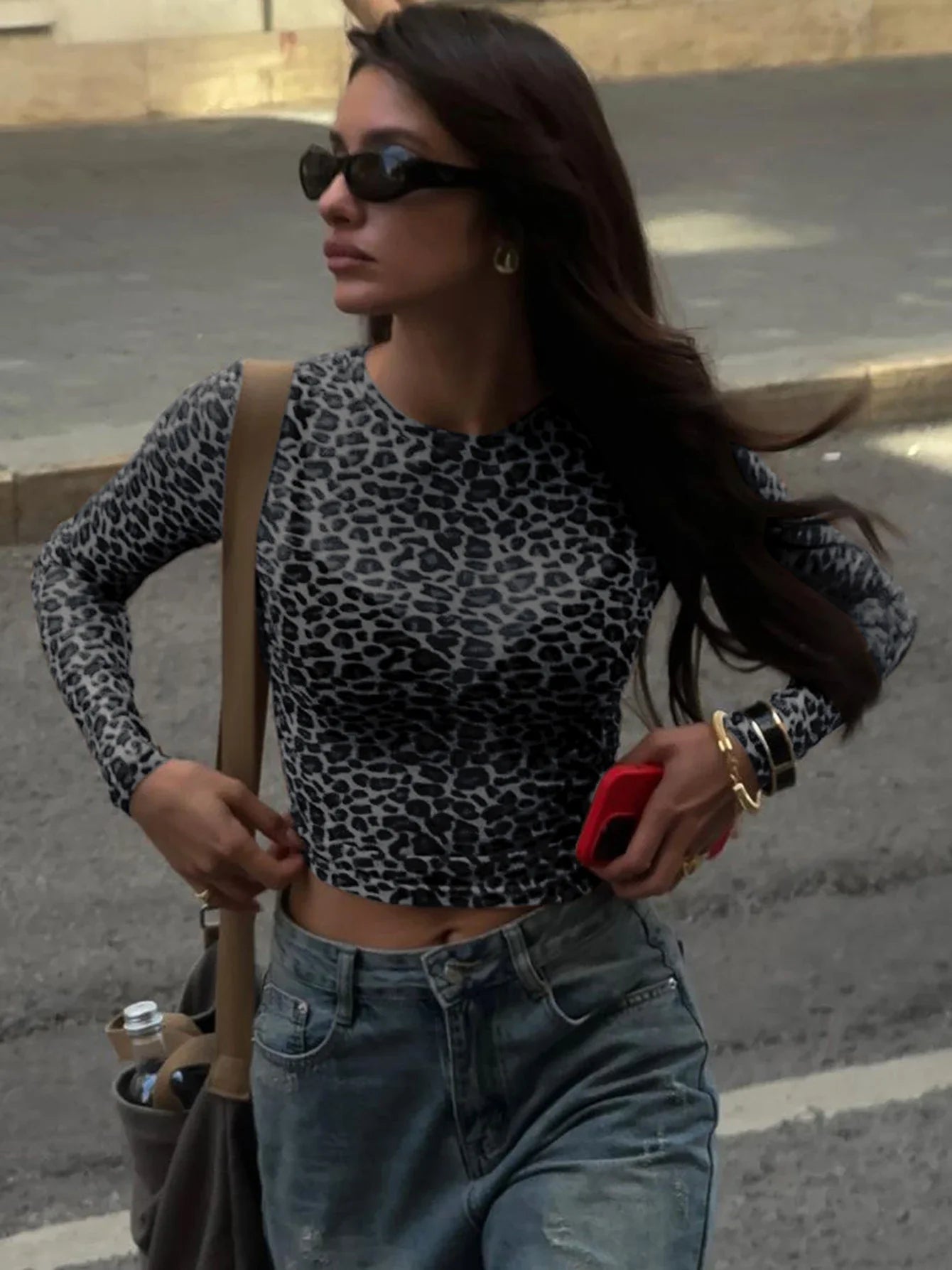 Dulzura Sexy Long Sleeves Tops Mesh T Shirt Leopard Printed Bodycon Women Clothes Lady Party Club Streetwear Casual Nightout Y2K