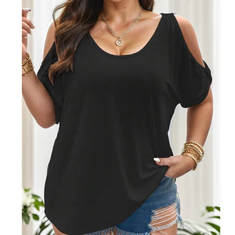 Pullover loose casual strapless solid color women's t-shirt