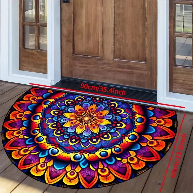 VIKAMA Bohemian Semi-Circular Carpet, Indoor And Outdoor Entrance Mat, Bathroom Door Mat, Soft And Anti-Slip Home Decoration.