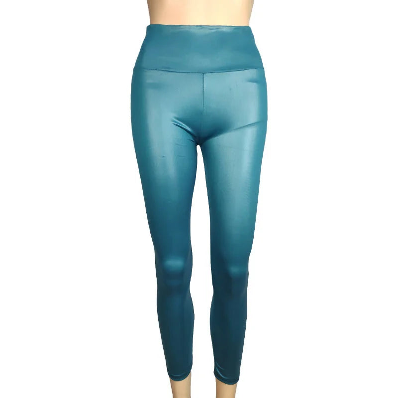High-Waist Faux Leather Pants Yoga Casual Trousers High Elasticity Four-Season Wearable Long Pants Base Layer Pants