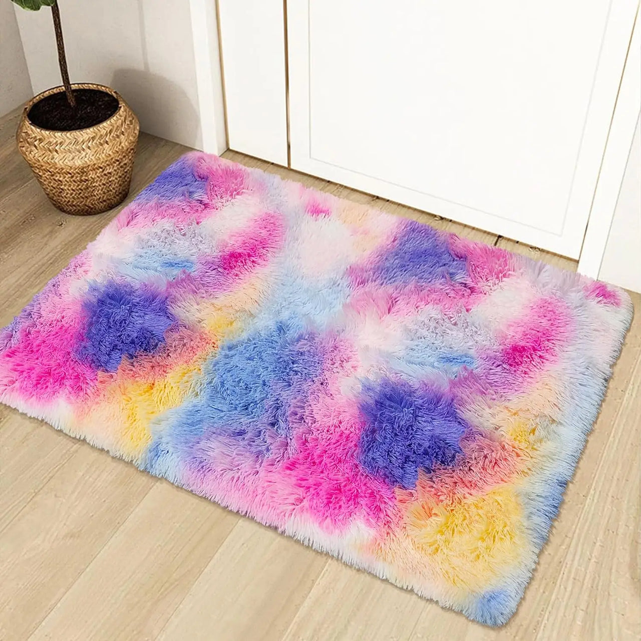 VIKAMA Tie-dye Plush Carpet 40x60cm Home Soft Area Rug Girls Bedroom Bed Blanket Children's Room Decoration Non-Slip Floor Mat