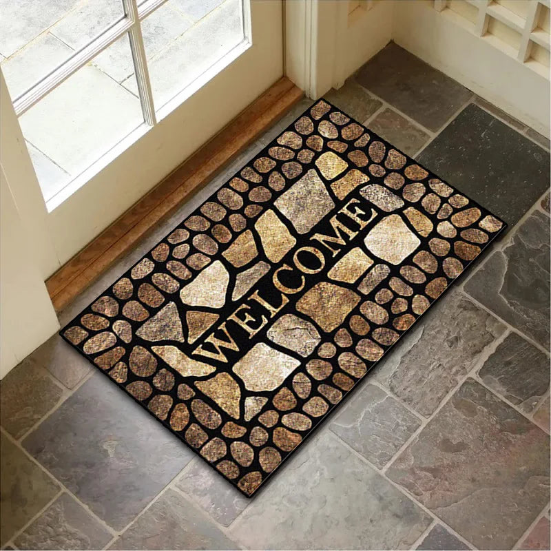 VIKAMA Crystal Velvet Floor Mat Stone Wood Grain Entryway Door Mat Entry Non-Slip Foot Mat Home Decoration Small Carpet 40x60cm