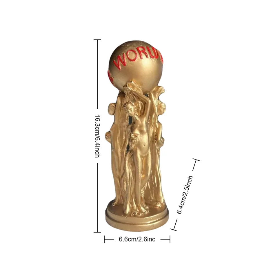 1 Piece of Light Luxury Three-Person Ball-Holding Art Ornament, Golden Texture, Ball Engraved with the World Is Yours, Inspirational Atmosphere Display Piece for Living Room Tabletop