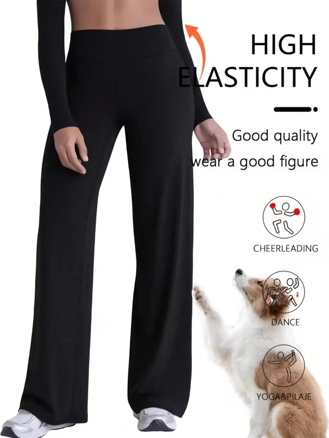 Ladies High-Waisted Wide-Leg Yoga Pants Solid Color Elastic Waistband Comfortable Fabric for Outdoor Fitness