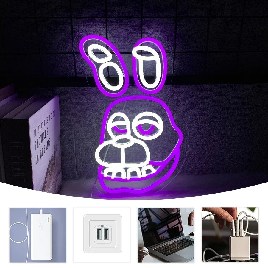 Bonnie The Rabbit Neon Sign, Used For Wall Decor, Usb Powered, Bedroom, Game Room, Club, Theme Party, Man Cave Sign Wall Lamp.