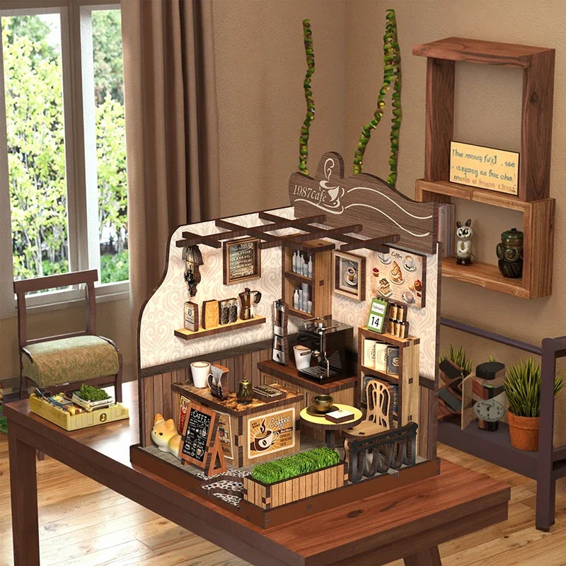 New Arrival DIY Miniature Cafe Wooden Creative 3D Bookend DIY Craft Kit - Handmade Gift House for Christmas, Black Friday
