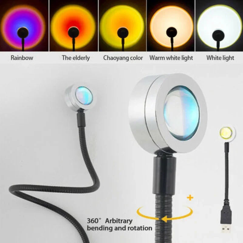 USB Sunset Projection Lamp Rainbow Atmosphere Night Light Sunset Light for Photography Selfie Wall Decoration Tiktok Table Lamp