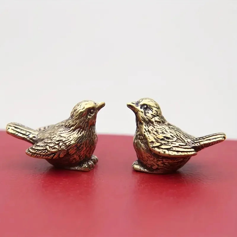 Elegant Brass Sparrow Tea Pet - Intricately Detailed Solid Brass Bird Figurine Versatile Indoor/Outdoor Decor Piece, Teal Decor