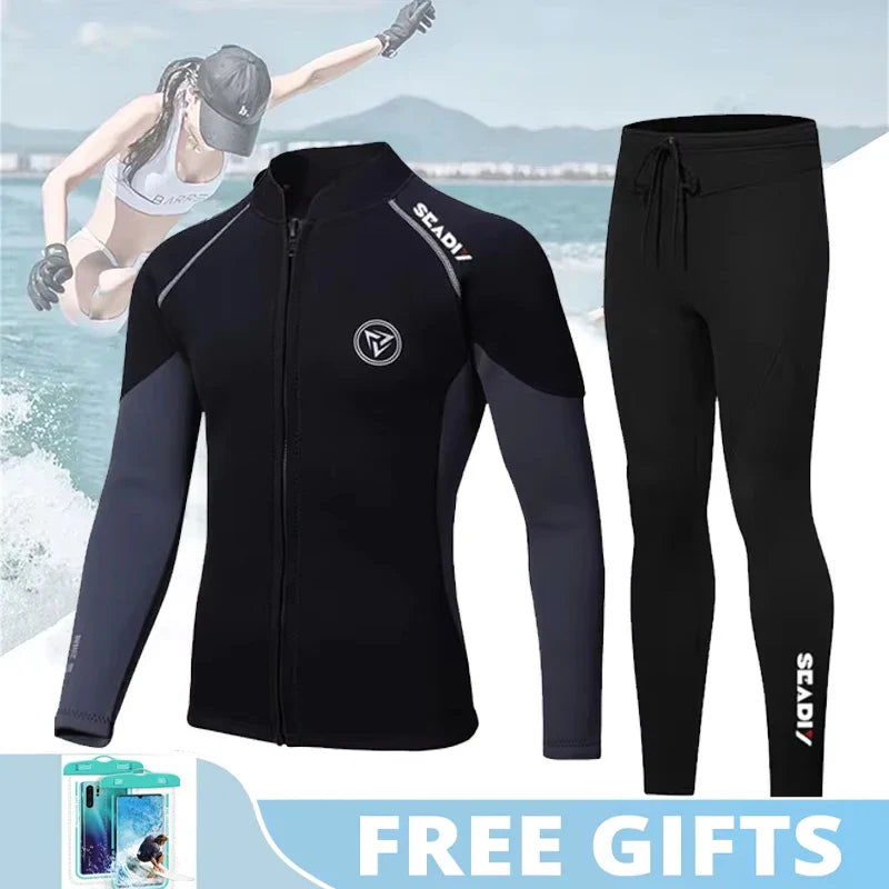 New 3mm/2MM Neoprene Men Women Wetsuit Scuba Zipper Jacket Pants Spearfishing Swimwear Kayak Surfing Swimsuit Diving Suit