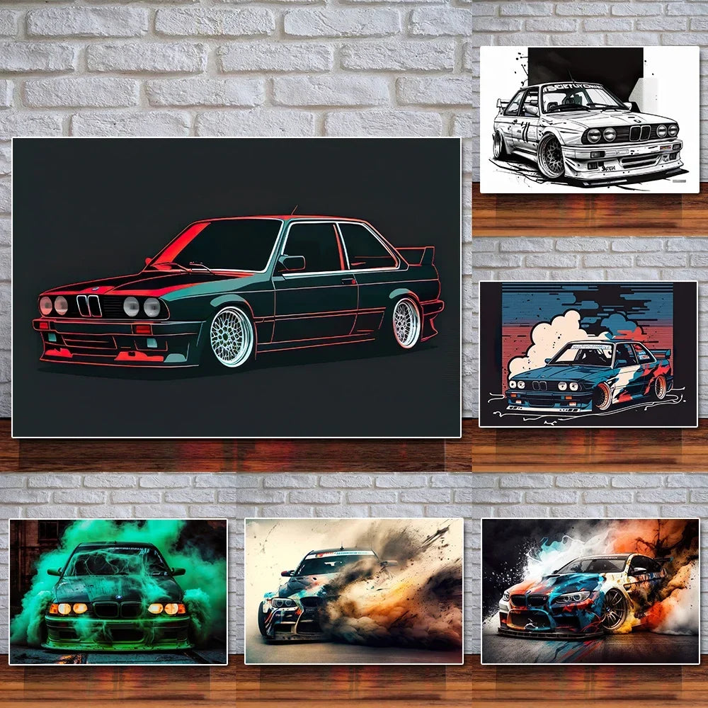 Luxury Racing Car Graffiti E30 Sports Car, Wall Art, HD Canvas Printing Poster, Home, Living Room, Room Decor Supplies