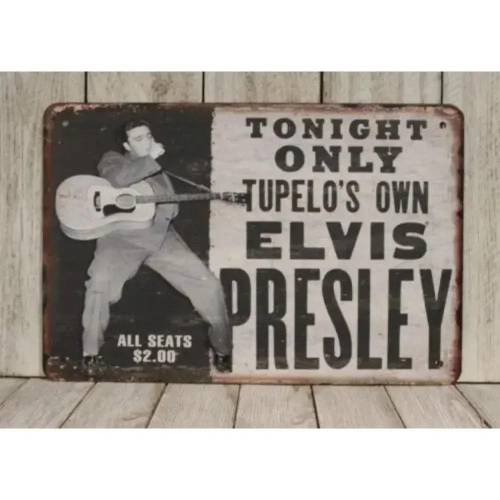 ElvisPresleyAlumSign m1 Elvis Presley Tin Metal Sign - Vintage Live in Concert Ad Style, Man Cave Poster