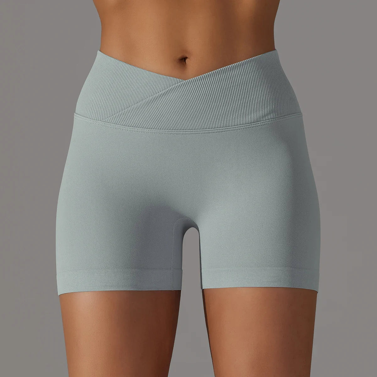 Women's sporty shorts with cross-waistband, yoga shorts, for gym workout, running, hip-enhancing,high-waisted yoga shorts.