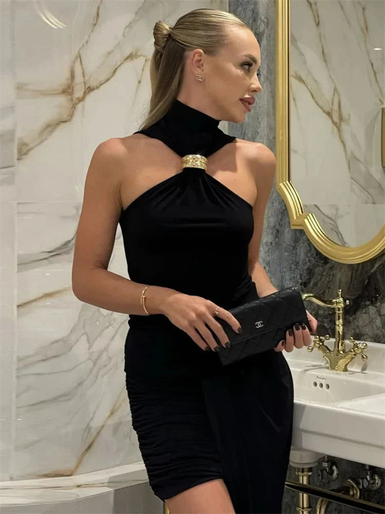Mozision Turtleneck Basic Knit Tank Tops Women Vest Pullovers Metal Ring Camisole Sleeveless Skinny Knitted Tops Y2K Cropped Top