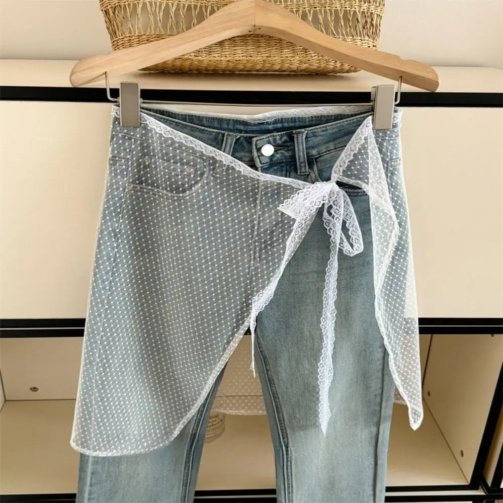 Fashion Lace Lace Layered Gauze Skirt Korean Version Unique Floral Skirt Lace Up Thin Lace Tie Up Spicy Girl Apron Spring