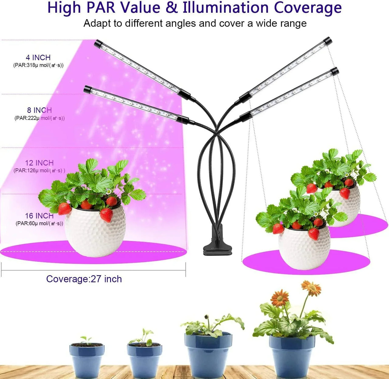 LED Plant Growth Light with 10 Levels Adjustable Brightness Full Spectrum 3H/9H/12H Timed Indoor Garden Vegetable Growth Light