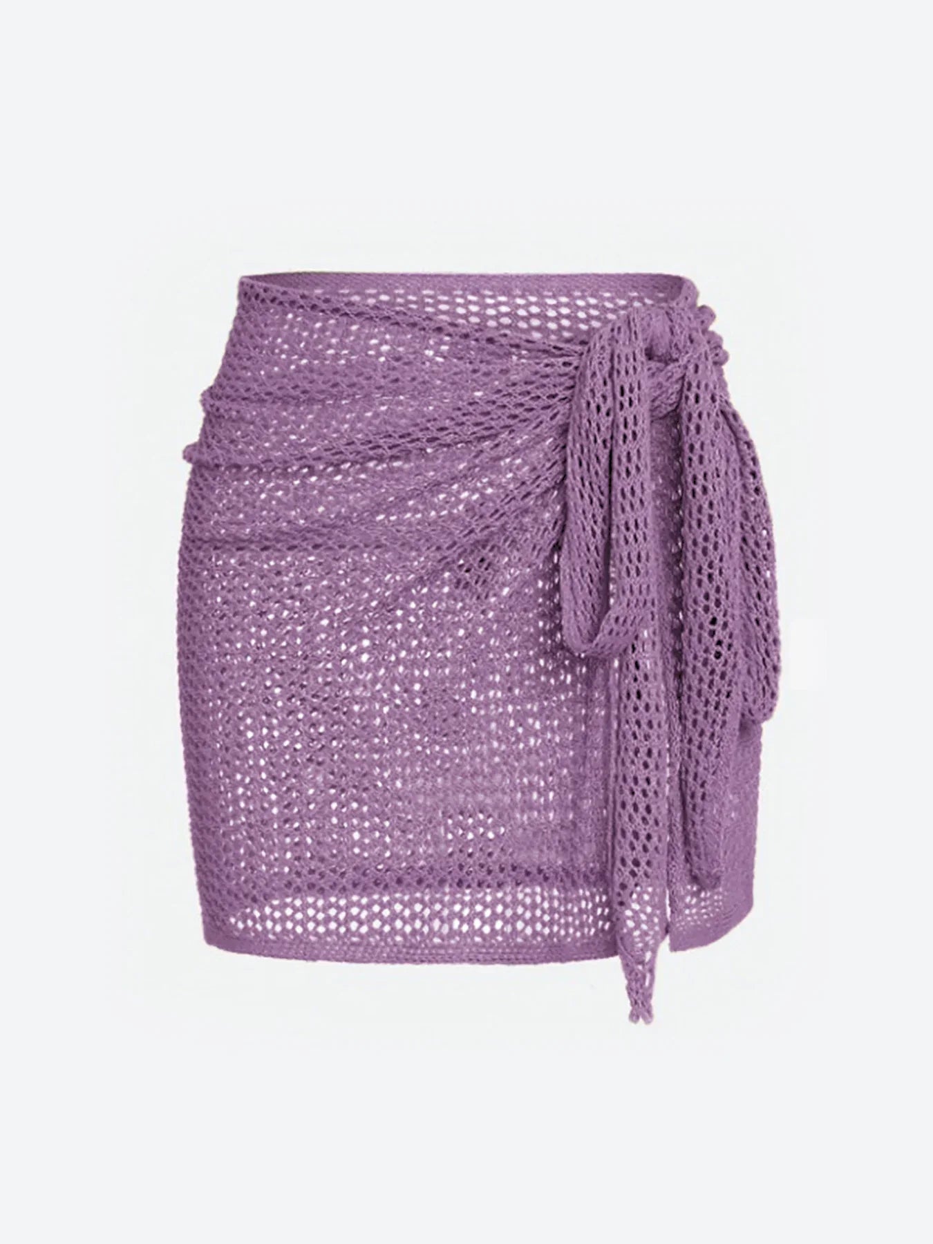 Women's Knitted Short Skirt with Hollow Straps and Slit, Sexy Beach Coverup Shirt for Summer