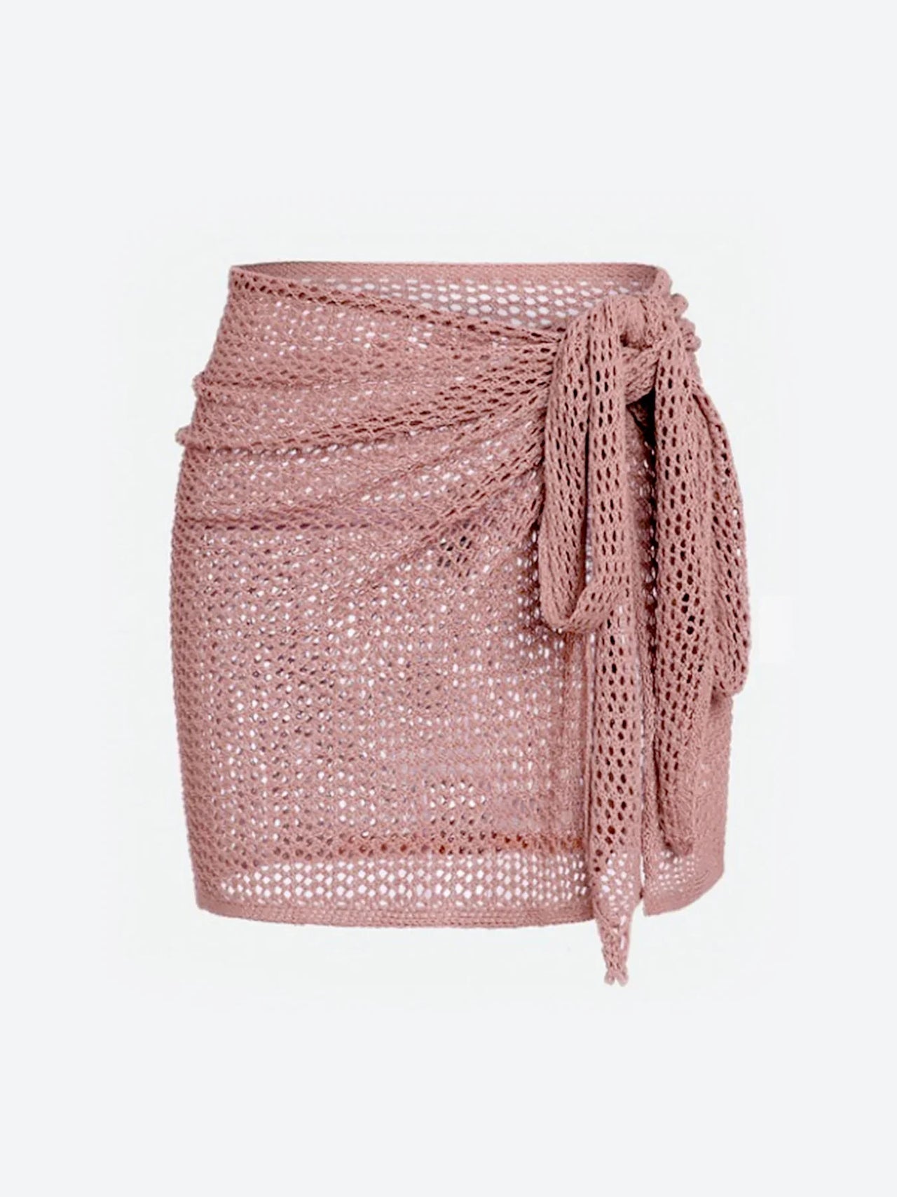 Women's Knitted Short Skirt with Hollow Straps and Slit, Sexy Beach Coverup Shirt for Summer