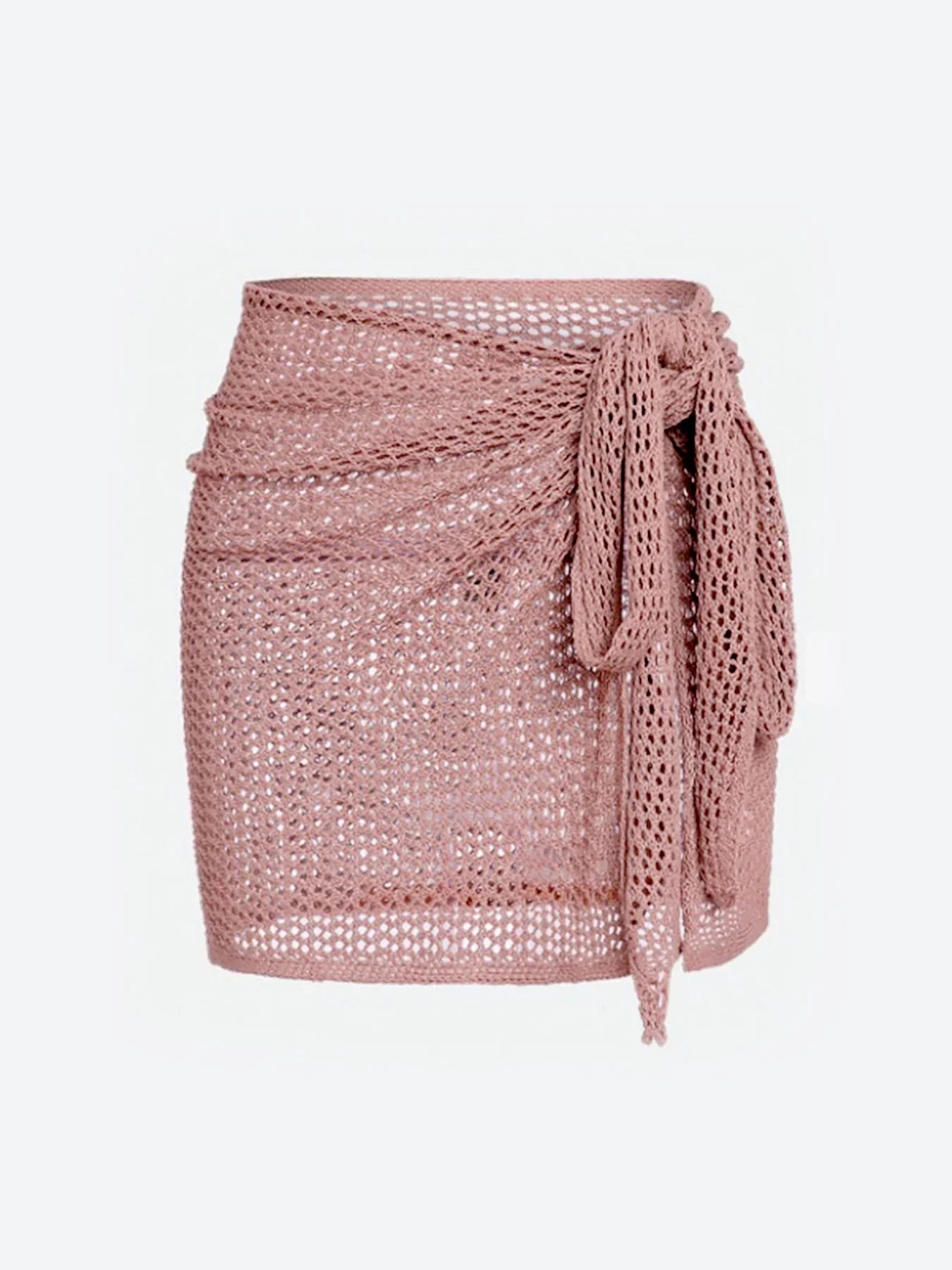 Women's Knitted Short Skirt with Hollow Straps and Slit, Sexy Beach Coverup Shirt for Summer