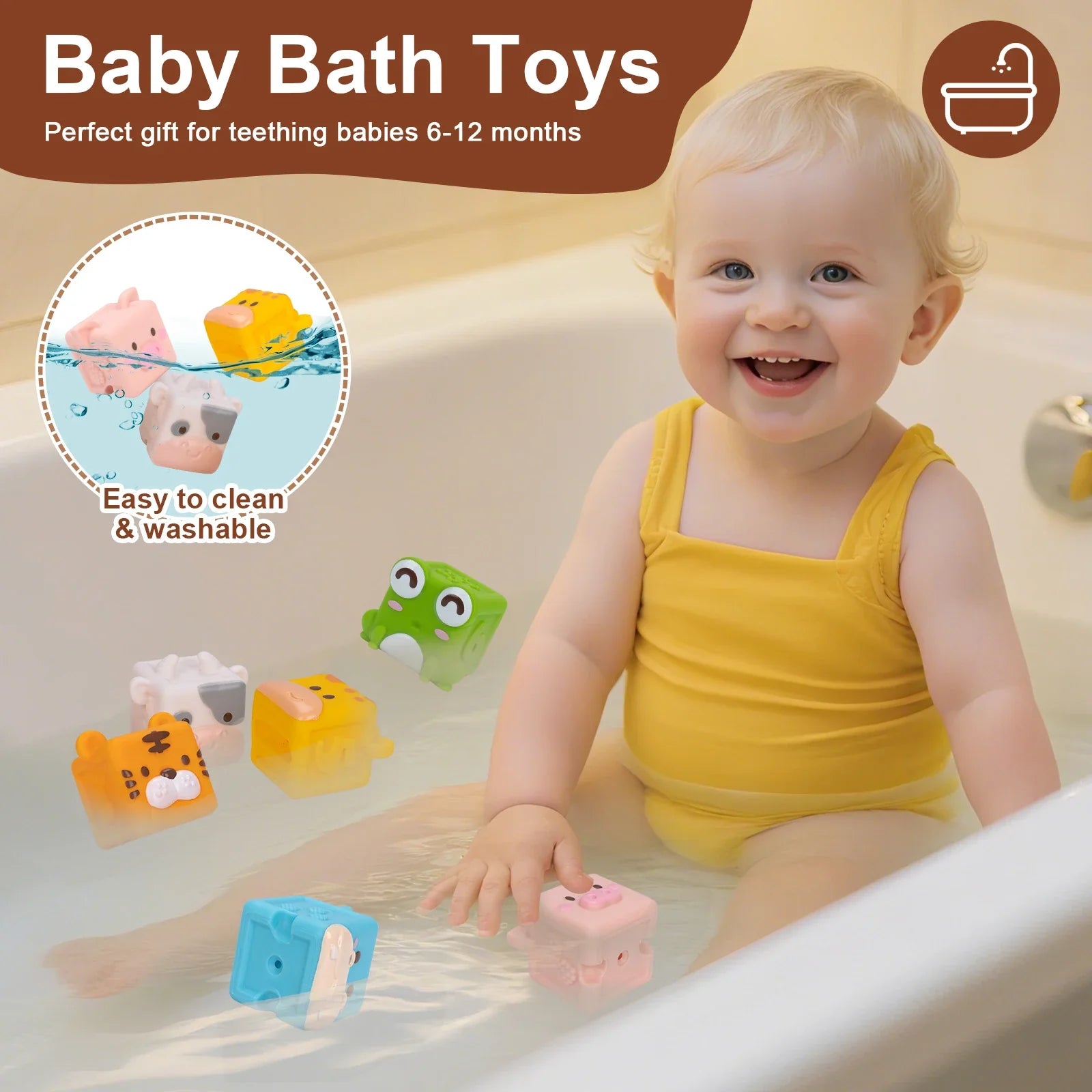 Baby Soft Silicone Building Blocks Toys 3D Cube Animal Stacking Toys Toddler Early Educational Sensory Montessori Toys Bath Toys
