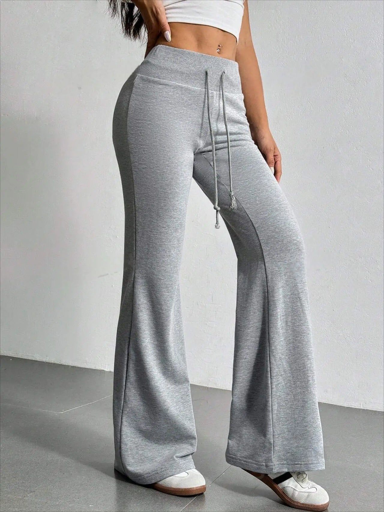 Spring and summer new solid color drawstring women's bell bottom pants for casual and fashionable wear