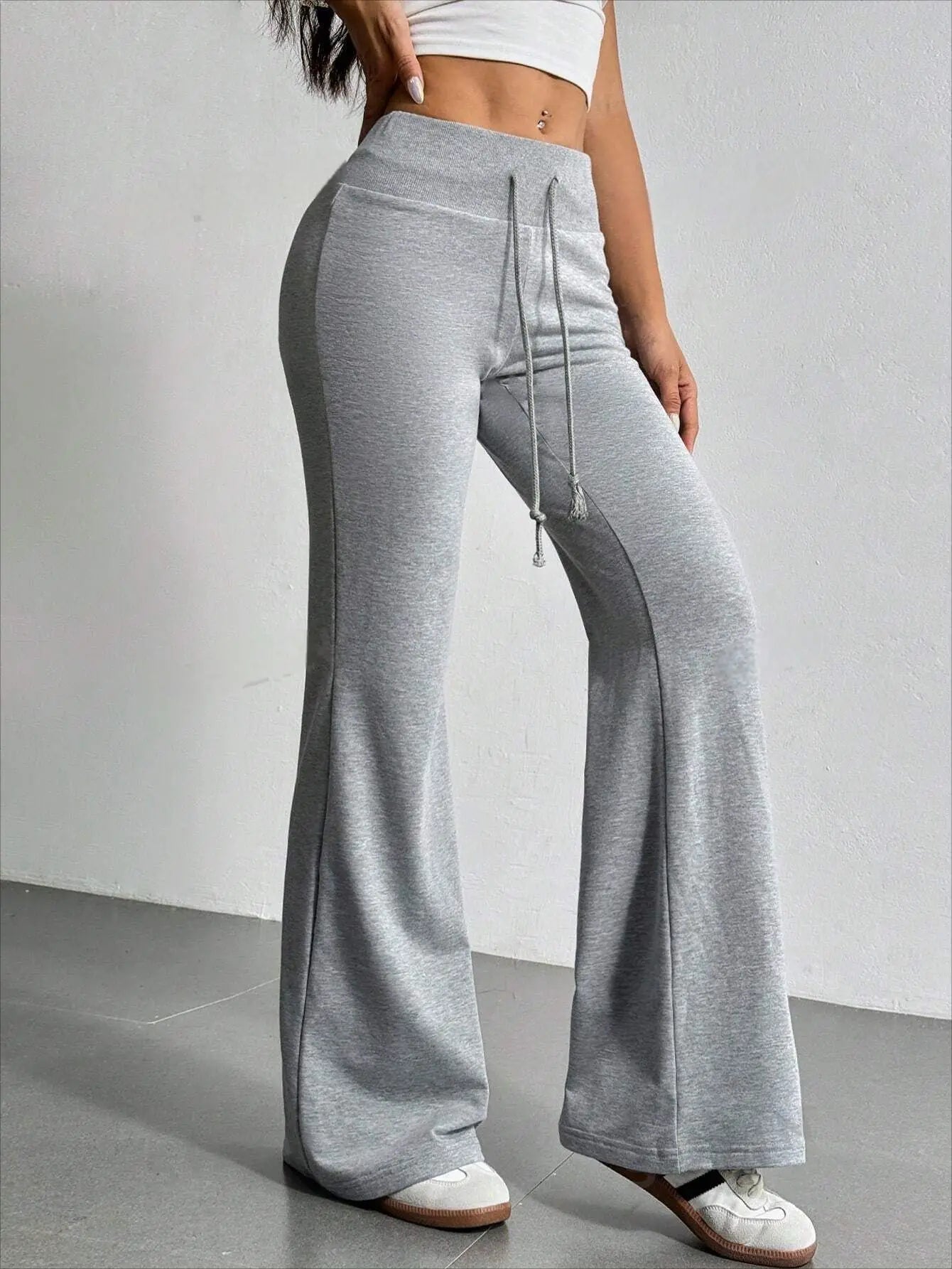 Spring and summer new solid color drawstring women's bell bottom pants for casual and fashionable wear