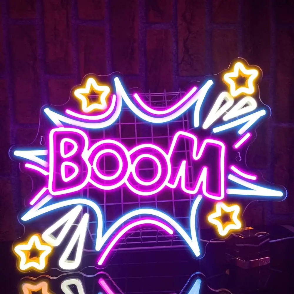 Boom Neon Sign Cool Neon Sign Wall Decor for Bedroom Man Cave Restaurant Bar Party Birthday Gift for Friend USB Powered