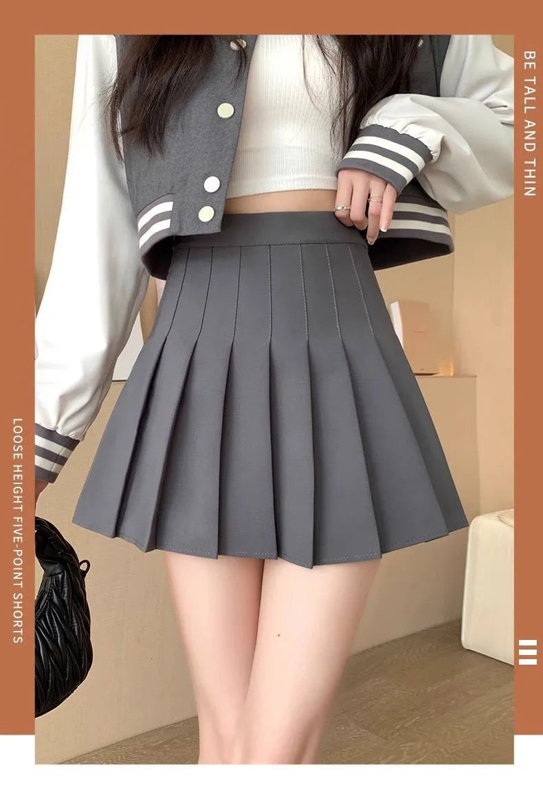 Pleated Mini Skirt with Shorts Women's High Waist A-Line Skater Skort White Black Pink Sporty School Uniform New Fashion HotSale