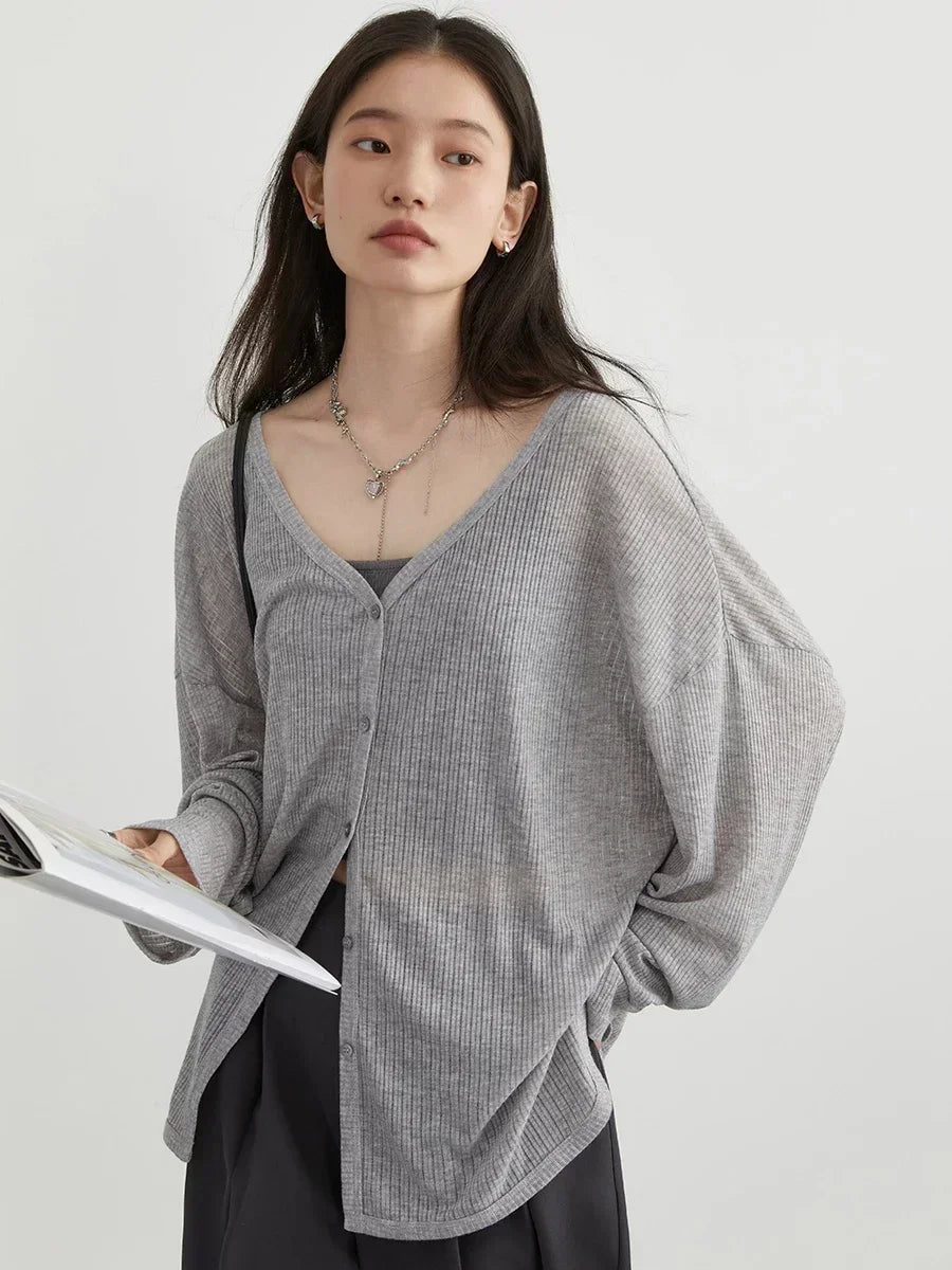 CHIC VEN Women's Cardigan New V-neck Long Sleeved Female Shirt Female Jumpers Sun Protection Woman Top Spring Summer 2026