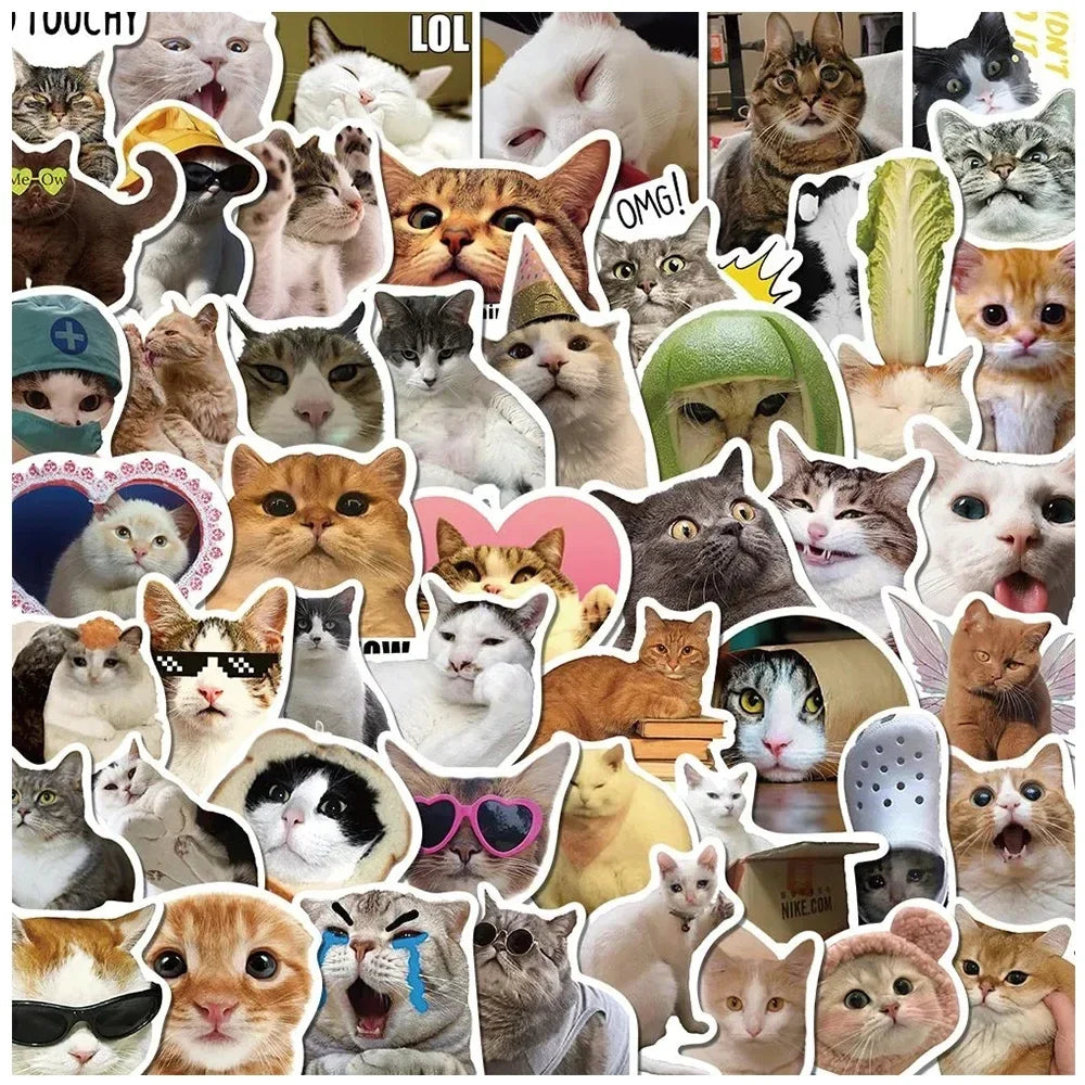 50Pcs Kawaii Funny Cat Stickers Pack Waterproof Laptop Phone Scrapbooking Motorcycle Car Korean Decal Sticker for Kids Toys