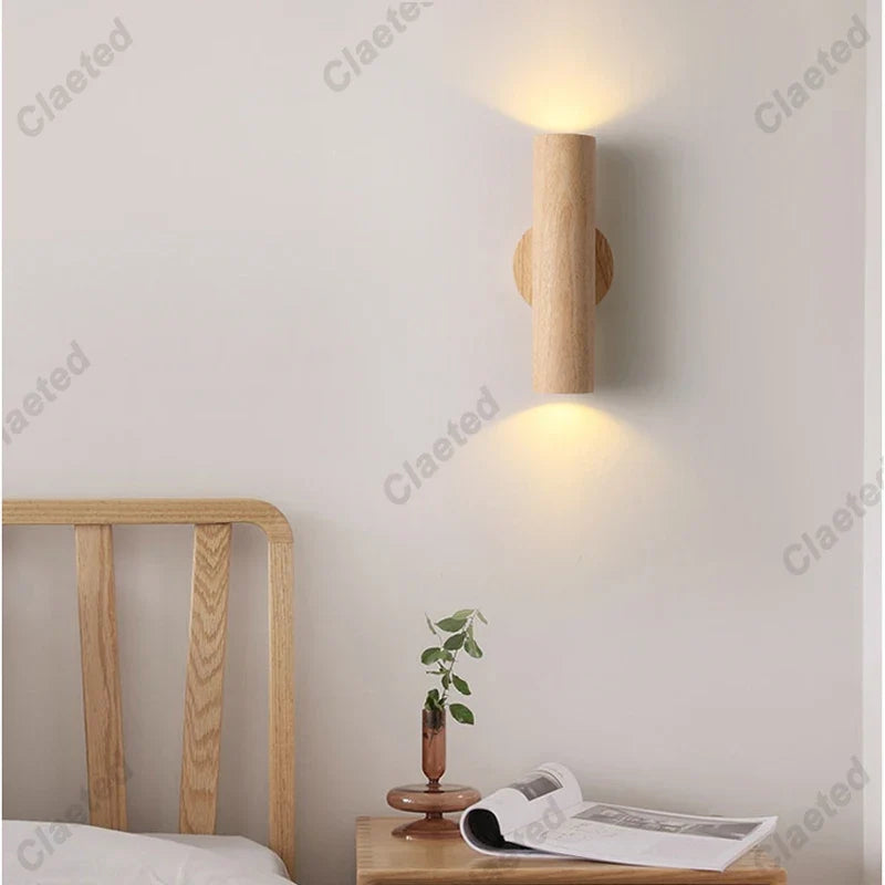 Nordic Style Solide Wood Wall Lamp for Dining Room Bedroom Foyer Chinese Up Down Double Heads  Background Aisle Led Wall Light