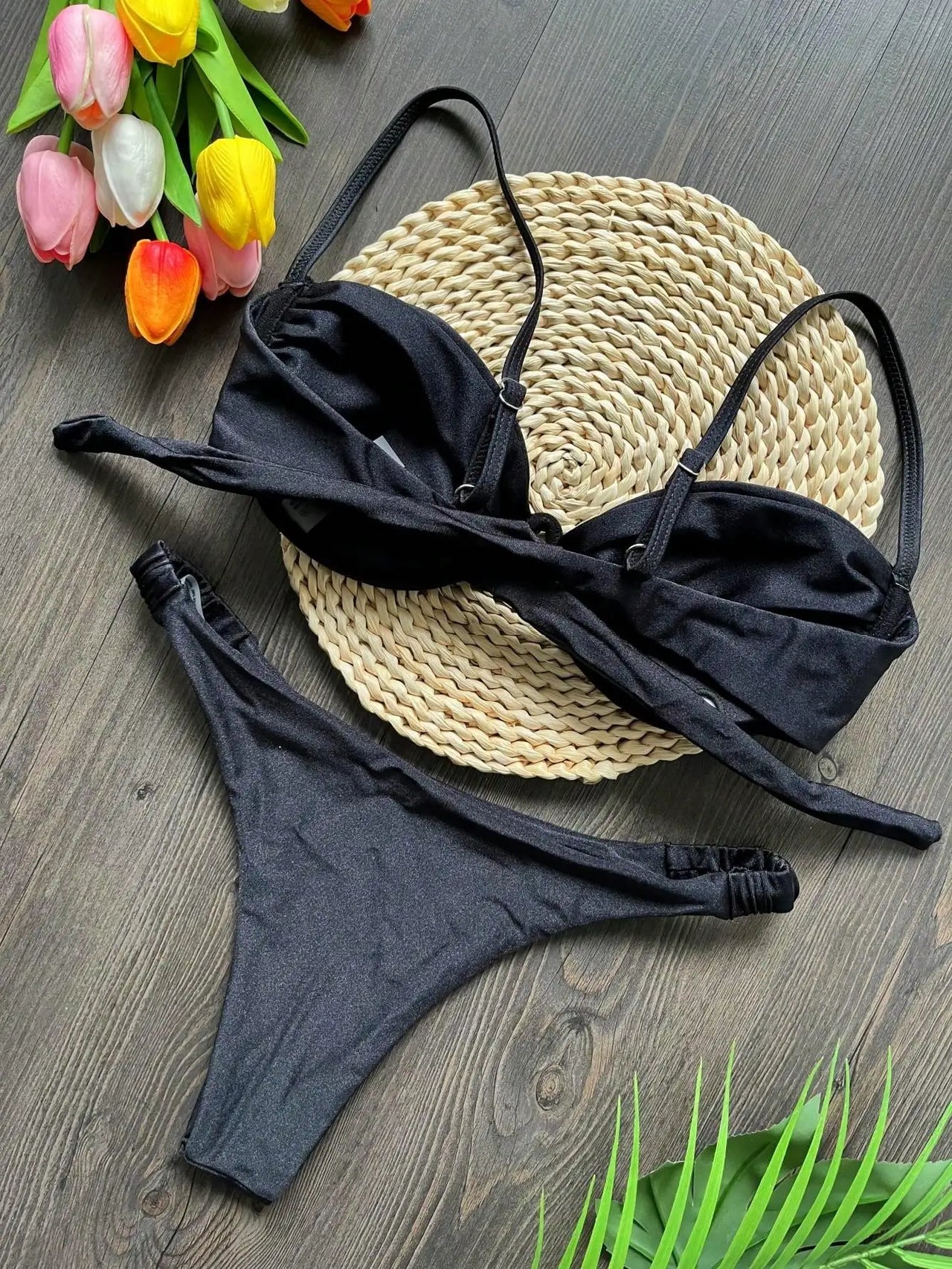 Sexy 3D Flower Bikini Set 2026 Women Black White V Wire Underwired Micro Mini Swimsuit Beach Bathing Suit Pleate Thong Swimwear
