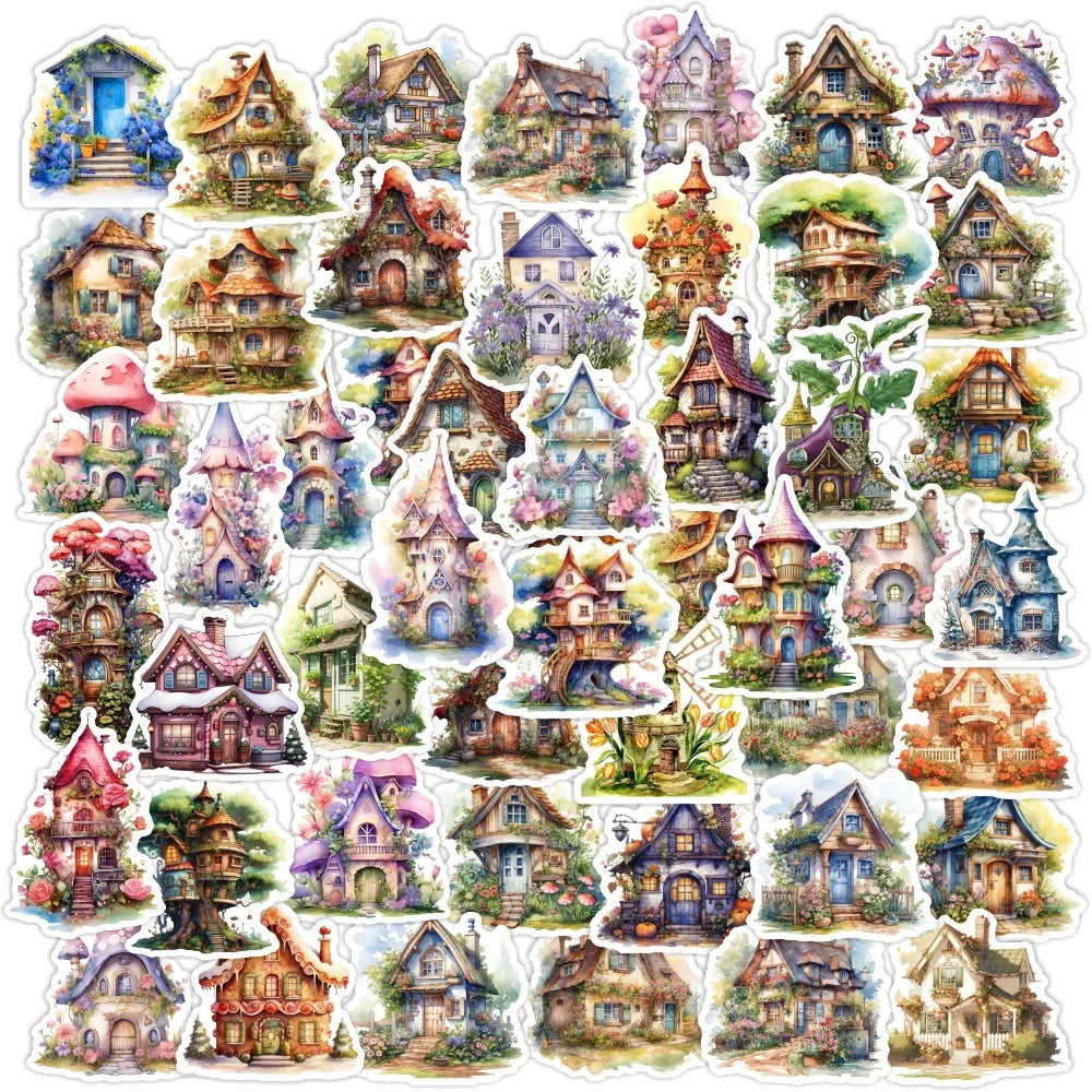 10/30/50pcs Retro Cute Flower House Aesthetic Stickers Kawaii Decals DIY Notebook Laptop Suitcase Phone Funny Decoration Sticker
