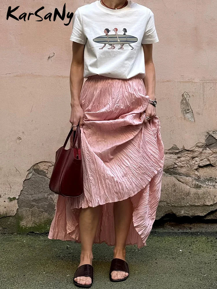 KarSaNy Long Pleated Skirts For Woman High Waist Large Hem White Skirt Summer Women's A Line Maxi Skirts For Women 2026 Long