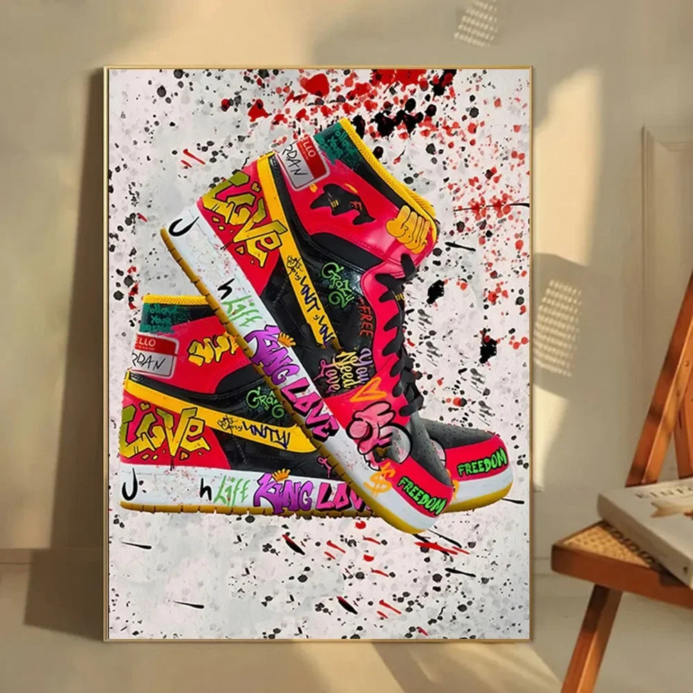 Classic Abstract Wall Art, Graffiti Popular Fashion Sneakers, HD Canvas Print Poster, Home Living Room Bedroom Decoration