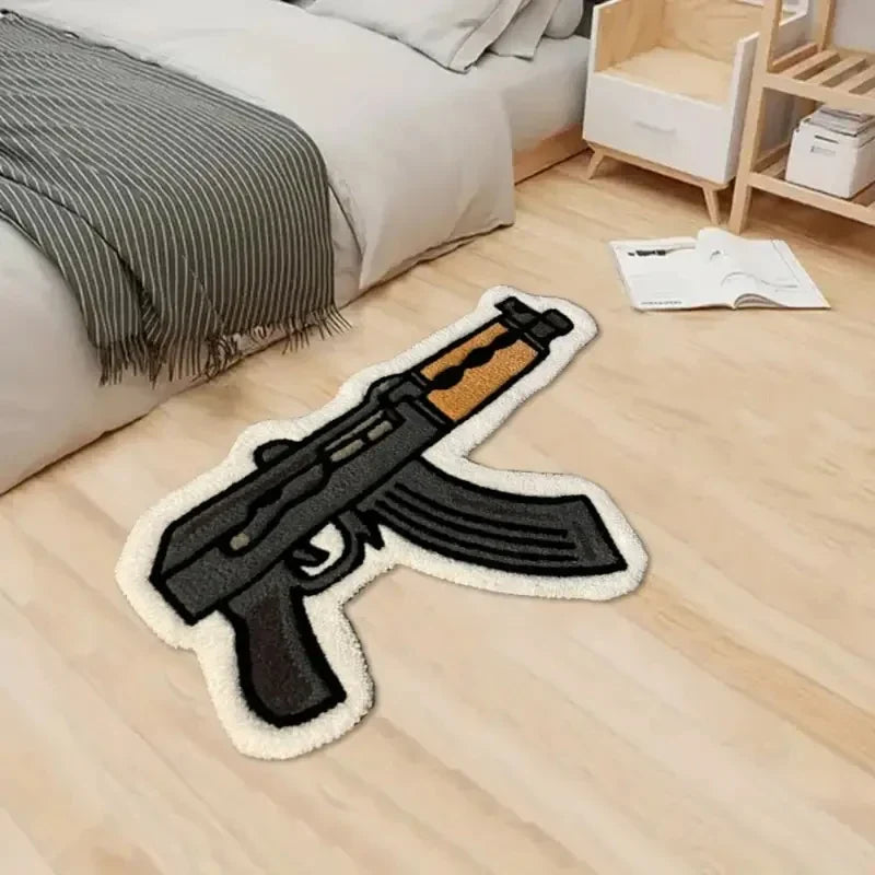 VIKAMA Creative Rifle Design Rug, Living Room & Bedroom Floor Mat, Boys' Room Decorative Rug, Soft Washable Home Furnishing