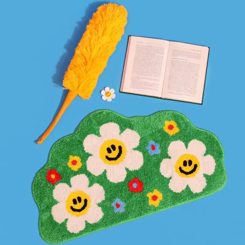 VIKAMA Cartoon Rainbow Floral Rug Soft Non-Slip Doormat For Home Use Bathroom Mat Bedside Rug For Bedroom Home Decor