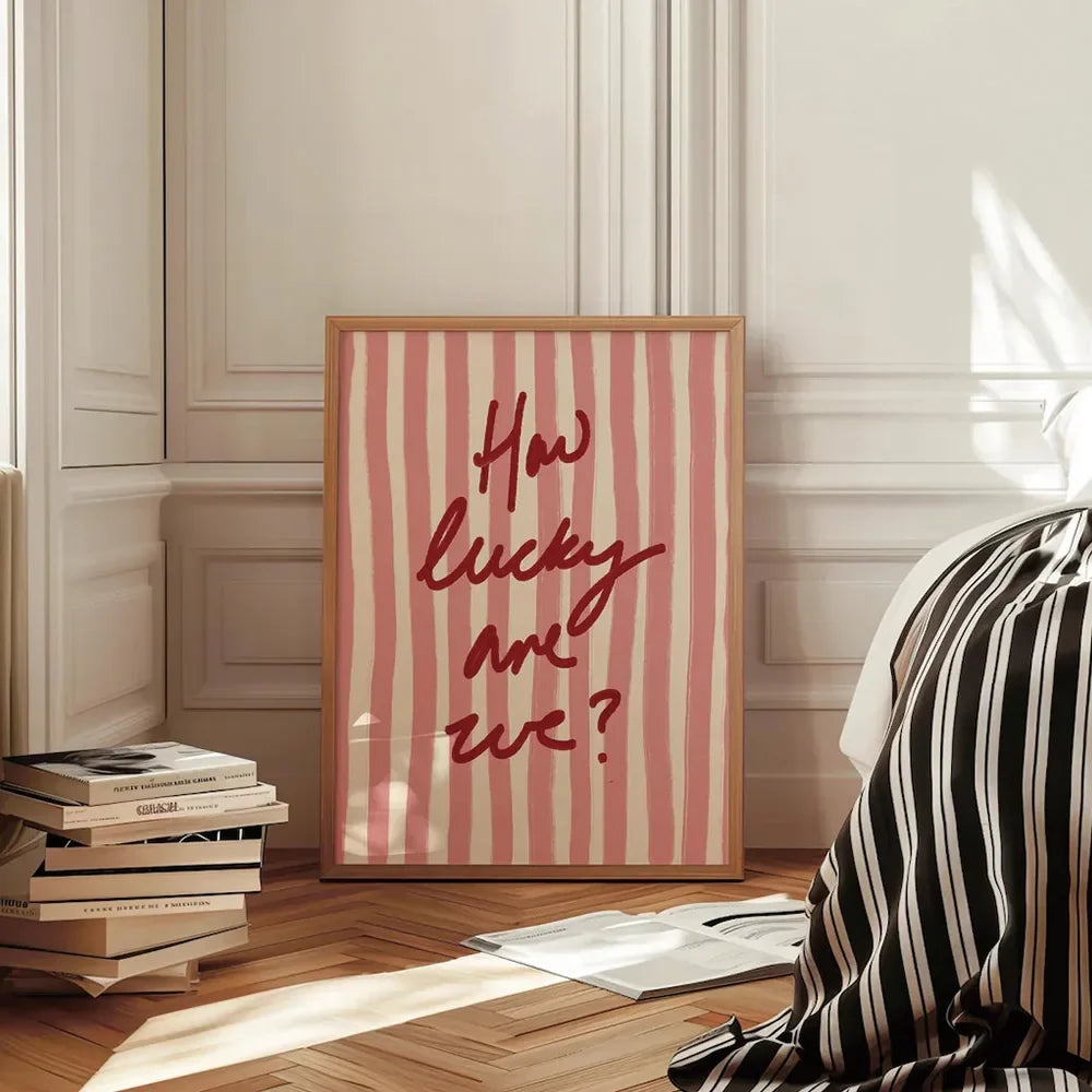 How Lucky Are We Pink Red Stripe Wall Art Prints Canvas Painting Poster Picture For Living Bedroom Dining Room Home Decor