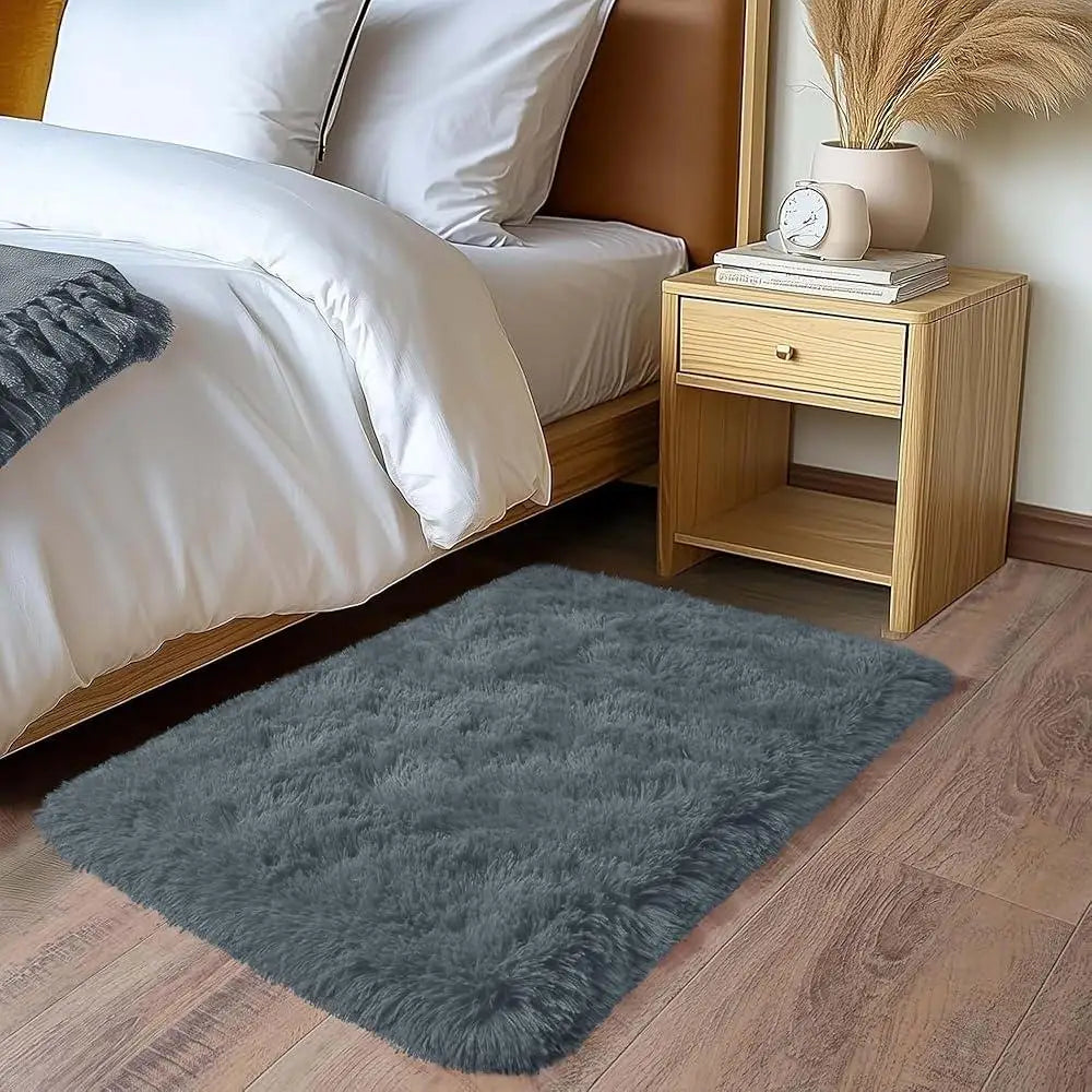 VIKAMA Small Black Area Rug - Soft Plush Children's Bedroom Bedside Rug, Indoor Entrance Welcome Mat, Home Decoration Accessory