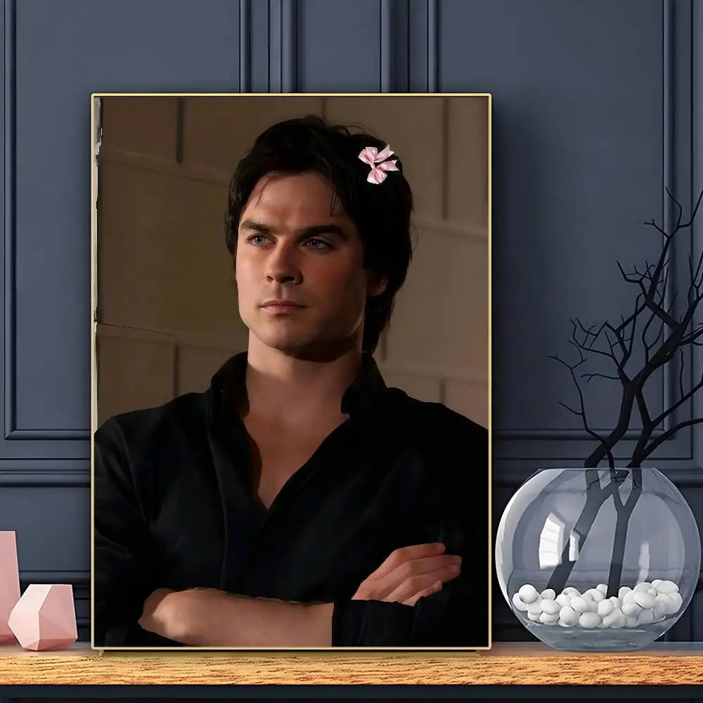 Damon Salvatore The Vampire Diaries Poster Sticky Wall Art Printing Waterproof Home Living Bed Room Bar Aesthetic Decor