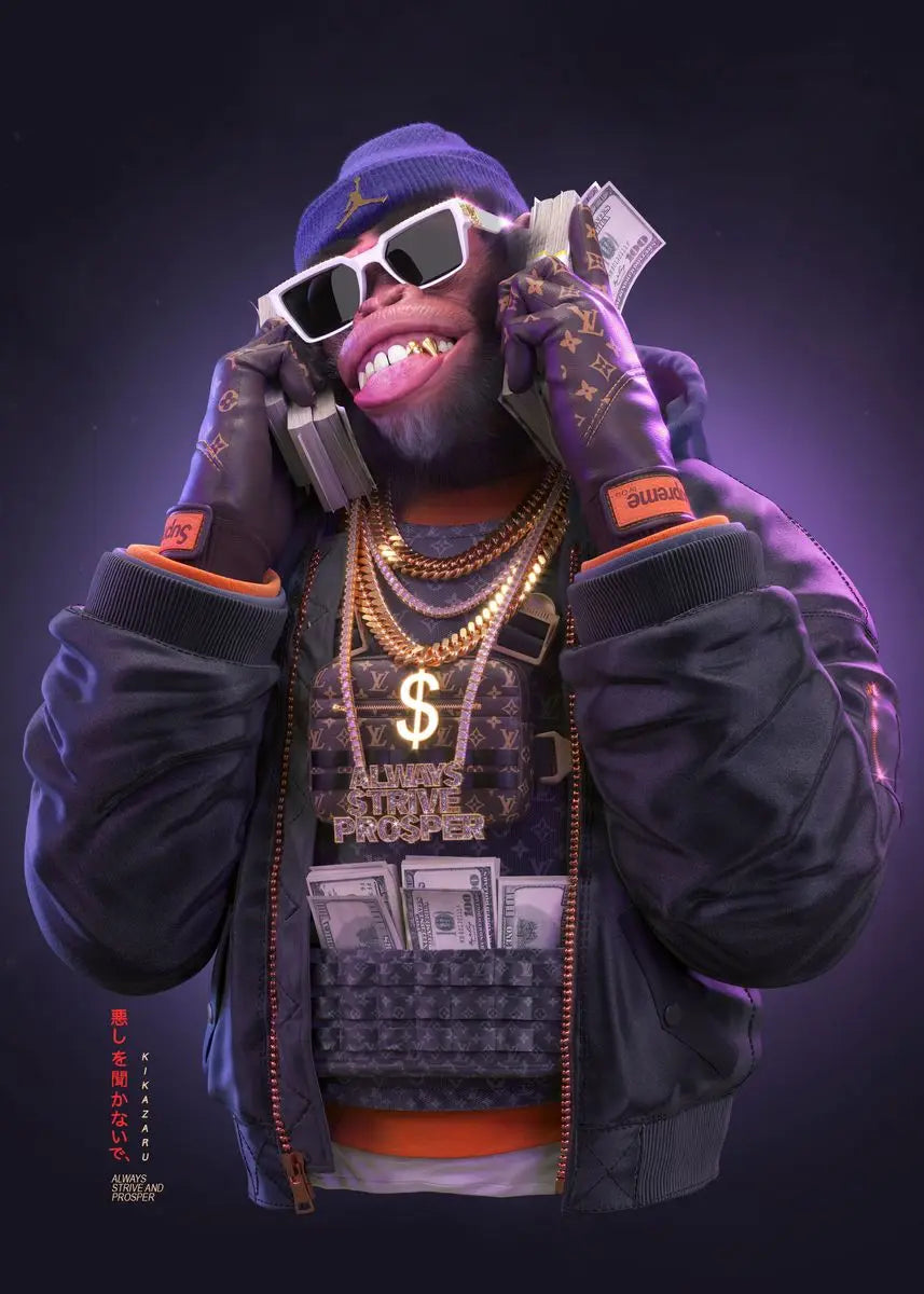 Three Swag Monkeys Canvas Art Posters and Prints Hip Hop Monkey Fashion Paintings on the Wall Art Animals Pictures Room Decor