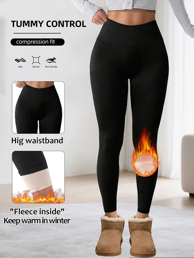 Womens High Waist German Velvet Leggings Autumn Winter Fleece Lined Thickened Thermal Plus Size Warm Pants Outdoor Ski Trousers