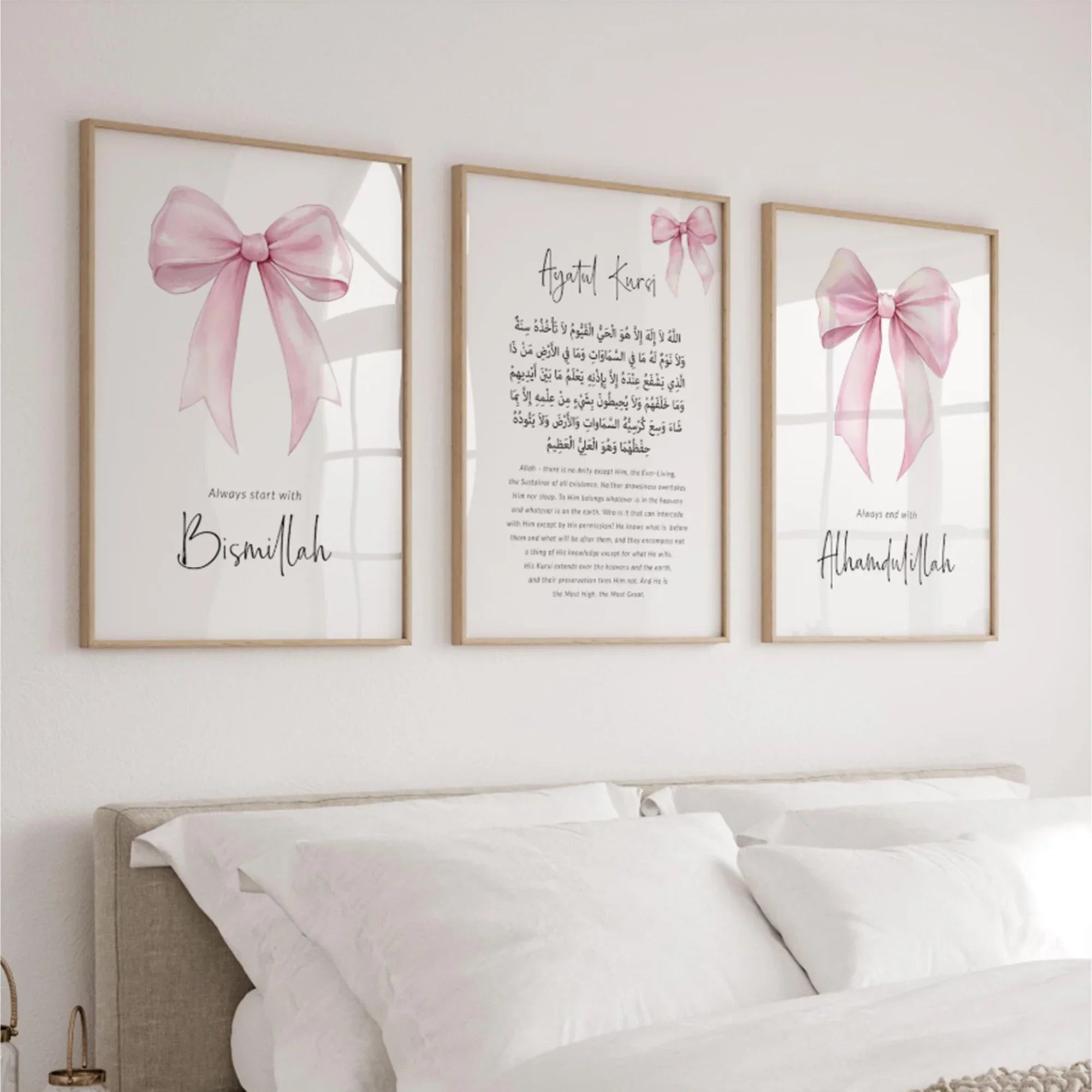 Girly Pink Bow Islamic Muslim Nursery Girls Wall Art Print Canvas Painting Poster Picture For Living Room,Bedroom Home Decor