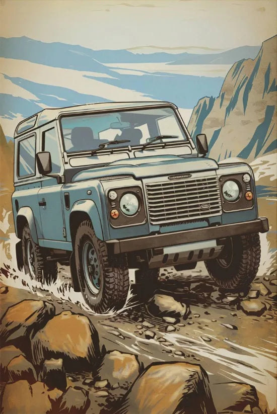 L-and-R-over Defender 90 Offroad Poster Classic Retro Automotive Poster Canvas Prints Classic Off-road Vehicle Aesthetic Print