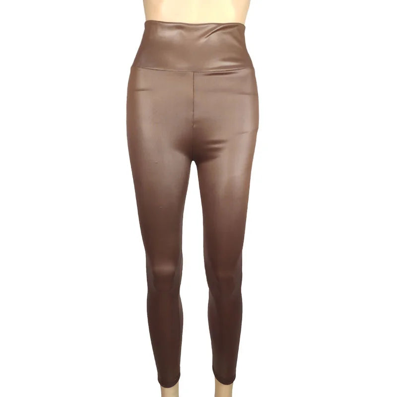 High-Waist Faux Leather Pants Yoga Casual Trousers High Elasticity Four-Season Wearable Long Pants Base Layer Pants