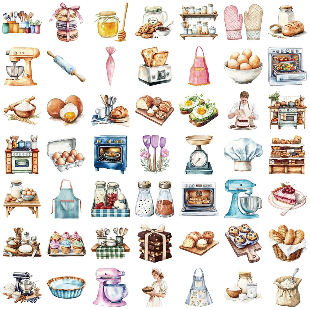 10/30/50pcs Transparent Baking Cartoon Food Aesthetic Stickers Decals DIY Laptop Phone Fridge Diary Decoration Sticker Kids Toys