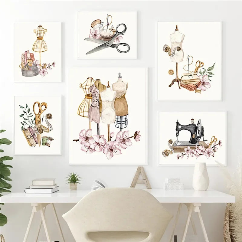 Bohemian, Wall Art, Women's Clothing, Sewing Machines, HD Canvas Print Posters for Home Living Room Bedroom Decoration