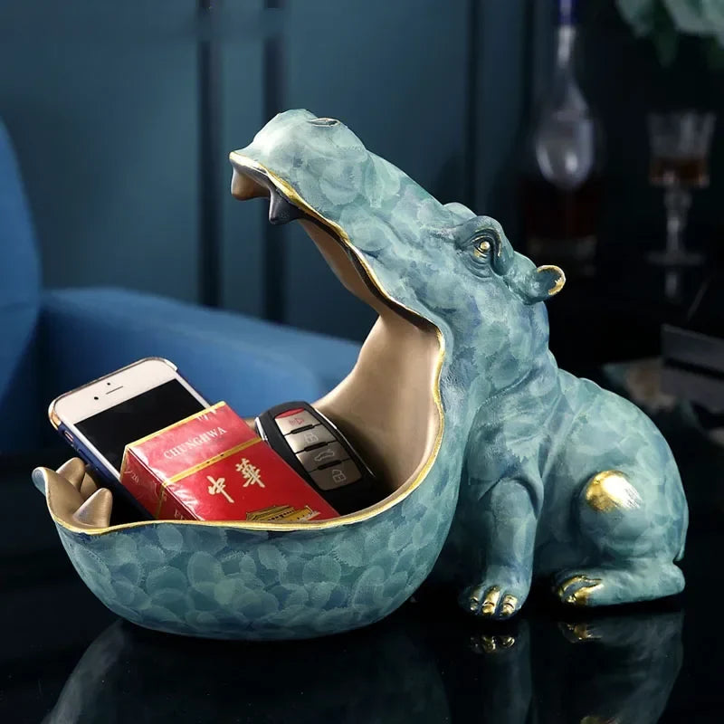 Home Decor Hippo Statue Sculpture Figurine Key Candy Storage Ornaments Container Decoration Table Decoration Accessories Gift