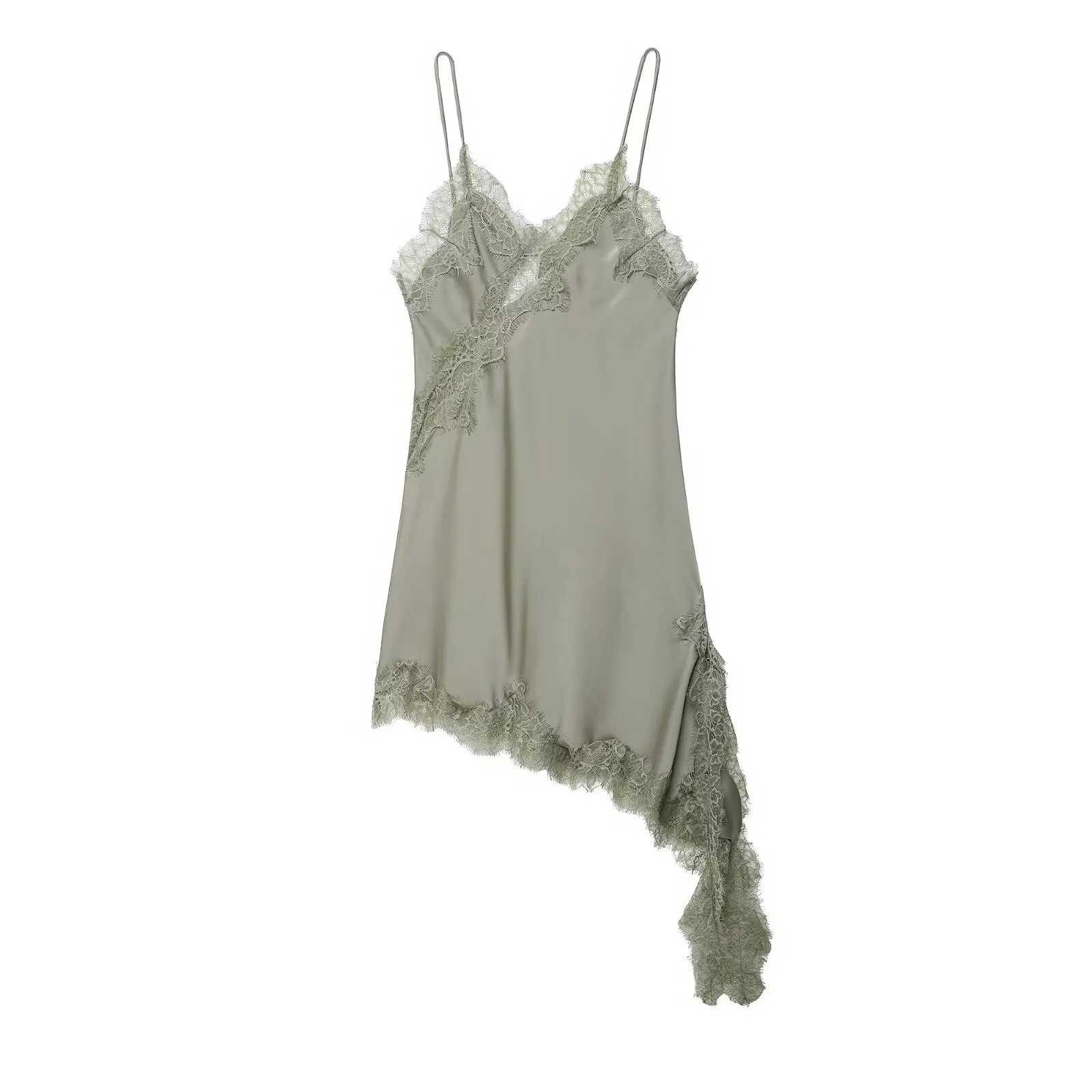 Satin Sexy Lace Spliced Short Sling Dress Women Sleeveless Backless Asymmetric Sexy Party Dresses 2026 Summer Lady Dress ﻿